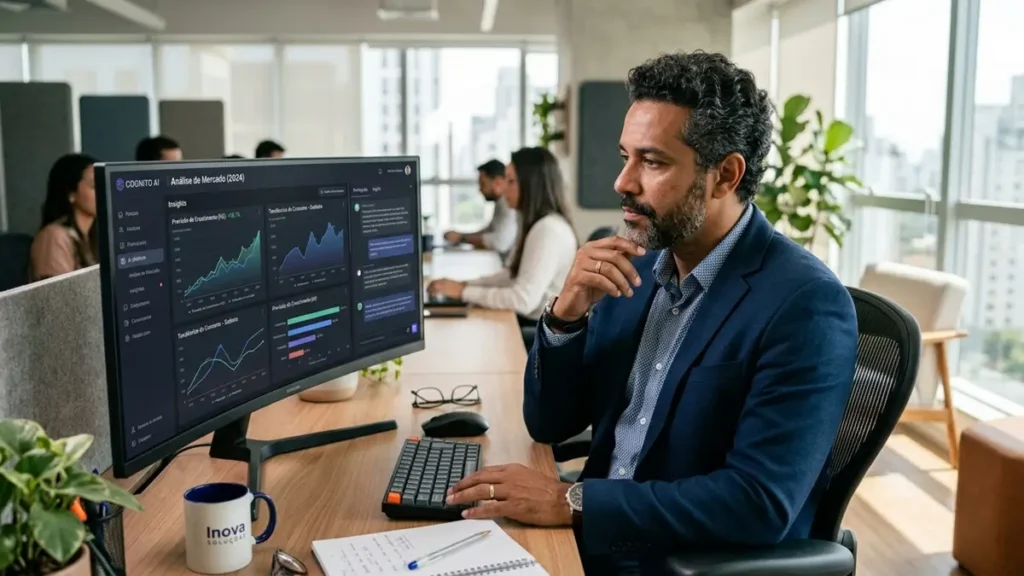 IA Rouba Empregos ou Cria Oportunidades? - Profissional brasileiro avaliando impacto da IA no mercado de trabalho em 2026